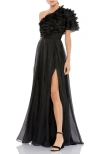 Mac Duggal Ruffle One-shoulder Gown In Black