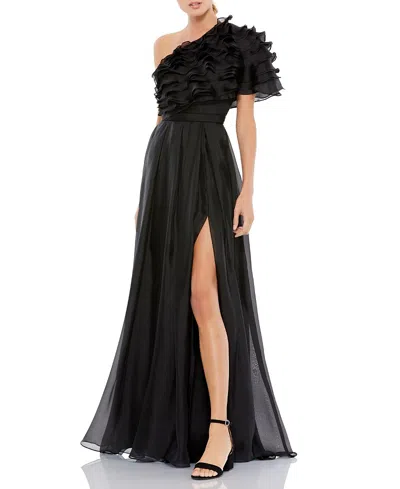 MAC DUGGAL RUFFLE LAYERED ONE SHOULDER GOWN