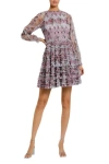 Mac Duggal Ruffle Long Sleeve Floral Mini Dress In Purple