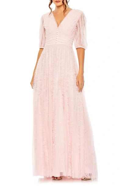 Mac Duggal Ruffle Puff Sleeve Gown In Rose