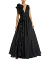 Mac Duggal Ruffle Detail Ruched Chiffon Ballgown In Black