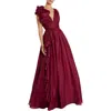 Mac Duggal Ruffle Shoulder V-neck Chiffon Gown In Brown