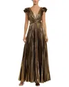 Mac Duggal Structured Ball Gown With Square Neck And Cap Sleeves In Brown