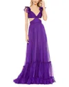 Mac Duggal Ruffle Sleeves Side Cutout Dress In Purple