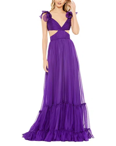 Mac Duggal Ruffle Sleeves Side Cutout Dress In Purple