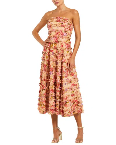 Mac Duggal Ruffle Strapless Midi Dress In Pink