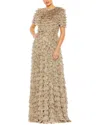 Mac Duggal Floral Ruffle Gown In Grey