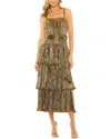Mac Duggal Ruffle Tiered Buckle Detail Dress In Gold