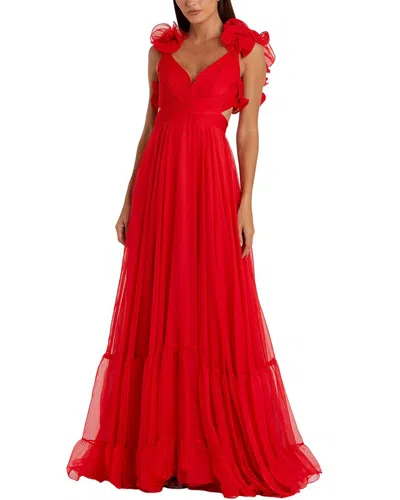 Mac Duggal Ruffle Tiered Chiffon Gown In Red