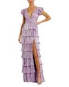 Mac Duggal Ruffle Tiered Criss Cross Lace Up Gown In Purple
