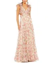 Mac Duggal Ruffle Tiered Cut-out Chiffon Floral Dress In Multi