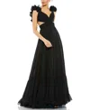 Mac Duggal Rosette Chiffon Cutout Empire Waist Gown In Black