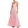 Mac Duggal Ruffle Tiered Cut-out Chiffon Gown In Blush