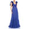 Mac Duggal Ruffle Tiered Cut-out Chiffon Gown In Cobalt