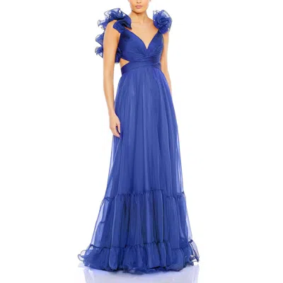 MAC DUGGAL MAC DUGGAL SLEEVELESS RUFFLE TIERED CUT-OUT CHIFFON GOWN