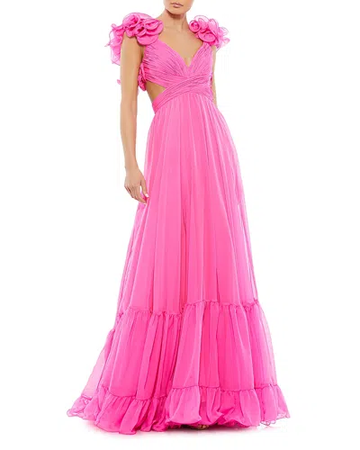 MAC DUGGAL RUFFLE TIERED CUT-OUT CHIFFON GOWN