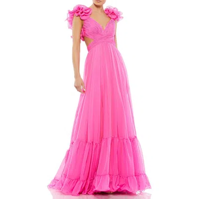 MAC DUGGAL MAC DUGGAL SLEEVELESS RUFFLE TIERED CUT-OUT CHIFFON GOWN