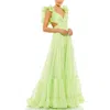Mac Duggal Ruffle Tiered Cut-out Chiffon Gown In Mint