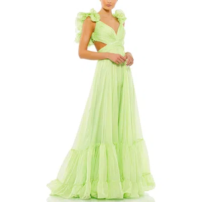 Mac Duggal Ruffle Tiered Cut-out Chiffon Gown In Mint