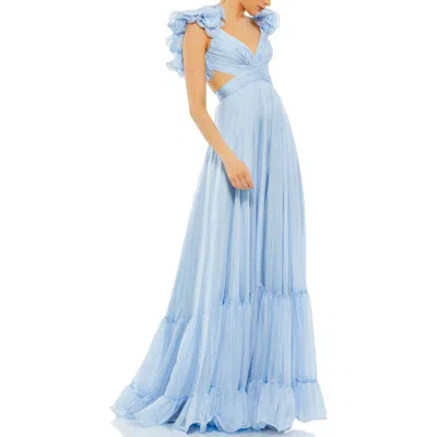 MAC DUGGAL MAC DUGGAL SLEEVELESS RUFFLE TIERED CUT-OUT CHIFFON GOWN