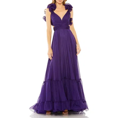 MAC DUGGAL MAC DUGGAL SLEEVELESS RUFFLE TIERED CUT-OUT CHIFFON GOWN