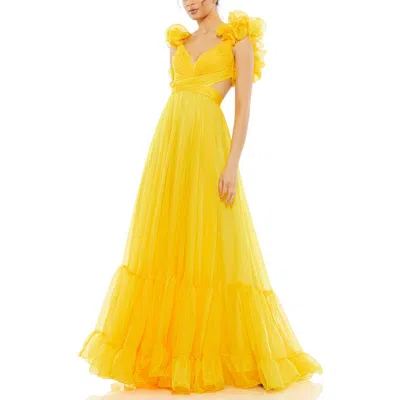 MAC DUGGAL MAC DUGGAL SLEEVELESS RUFFLE TIERED CUT-OUT CHIFFON GOWN