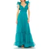 Mac Duggal Women's Ieena Ruffle Tiered Cut-out Chiffon Gown In Turquoise