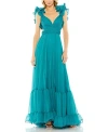 Mac Duggal Women's Ieena Ruffle Tiered Cut-out Chiffon Gown In Turquoise
