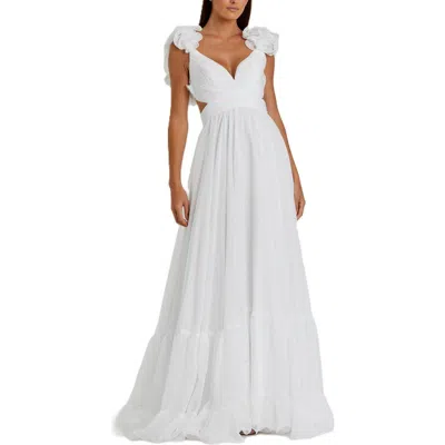 MAC DUGGAL MAC DUGGAL SLEEVELESS RUFFLE TIERED CUT-OUT CHIFFON GOWN