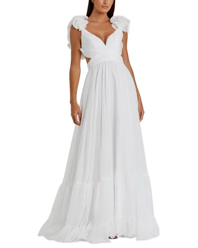 Mac Duggal Ruffle Tiered Cut-out Chiffon Gown In White