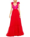 Mac Duggal Ruffle Detail Open Back Tiered Gown