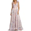 Mac Duggal Ruffle Tiered Floral Cut-out Chiffon Gown In Violet Multi