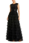 Mac Duggal Ruffle Tiered Sequin High Neck Gown