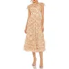 Mac Duggal Ruffle Tiered Short Sleeve A Line Dress In Beige Multi