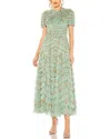 Mac Duggal Ruffle Tiered Short Sleeve A Line Dress In Blue
