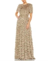 Mac Duggal Floral Ruffle Gown In Ecru Multi