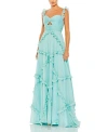Mac Duggal Blue Ruffle Tiered Sleeveless Flowy A Line Gown In Mint