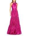 Mac Duggal Ruffle Tiered Halter Neck Gown In Fuchsia
