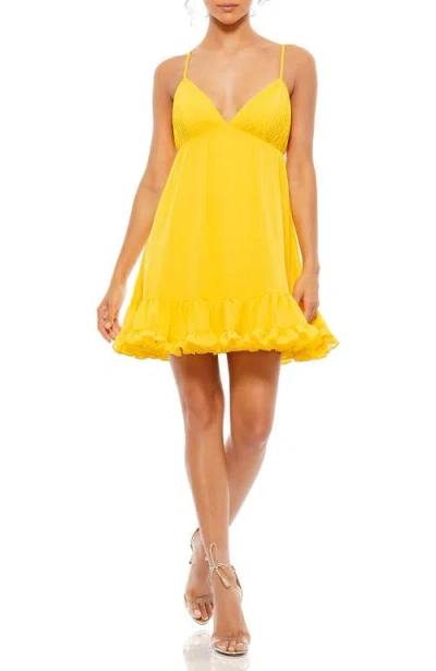 Mac Duggal Ruffle V-neck Criss-cross Mini Dress In Marigold