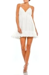 Mac Duggal Ruffle V-neck Criss-cross Mini Dress In White