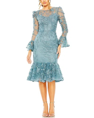 Mac Duggal Ruffle Wrist Embellished High-neck Dress In Blue