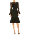 Mac Duggal Embroidered Ruffle Long Sleeve Cocktail Dress In Black