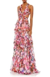 Mac Duggal 68076 Long Floral Chiffon Prom Gown In Multi