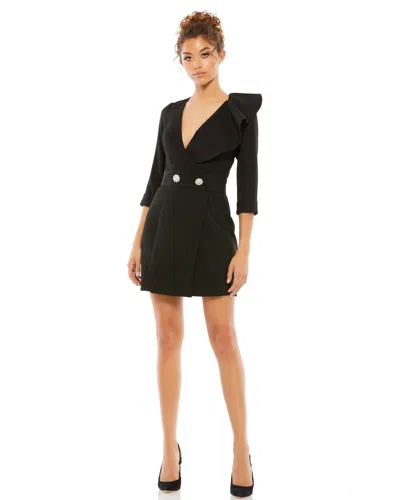 Mac Duggal Ruffled Faux Tuxedo Mini Dress In Black