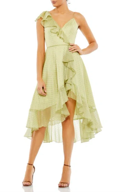 Mac Duggal Ruffled Faux Wrap Midi Dress In Pistachio