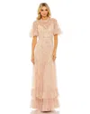 Mac Duggal Ruffled Floral Embellished Flutter Sleeve A-line Gown In Gold