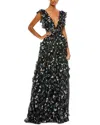 Mac Duggal Ieena Floral Ruffle V-neck Gown