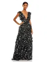 Mac Duggal Ieena Floral Ruffle V-neck Gown In Multi