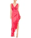 Mac Duggal Asymmetrical Ruffled Hem V Neck Dress