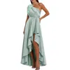 Mac Duggal Ruffled One Shoulder Cut Out Hi-lo Gown In Sage